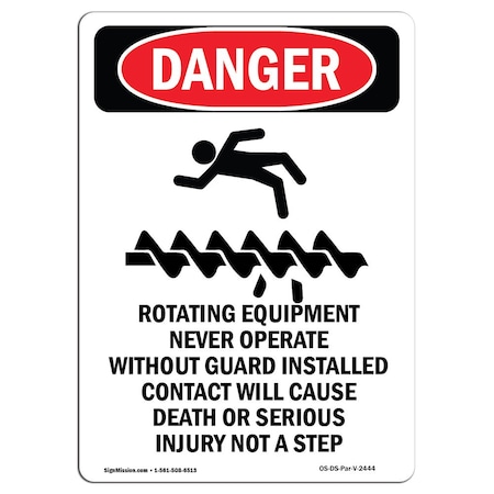 OSHA Danger Sign, Rotating Equipment, 10in X 7in Rigid Plastic